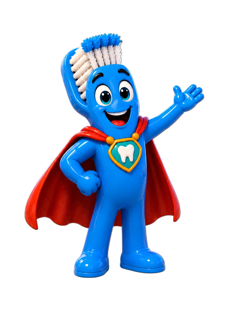 Captain Brush welcomes children to the brushing coach