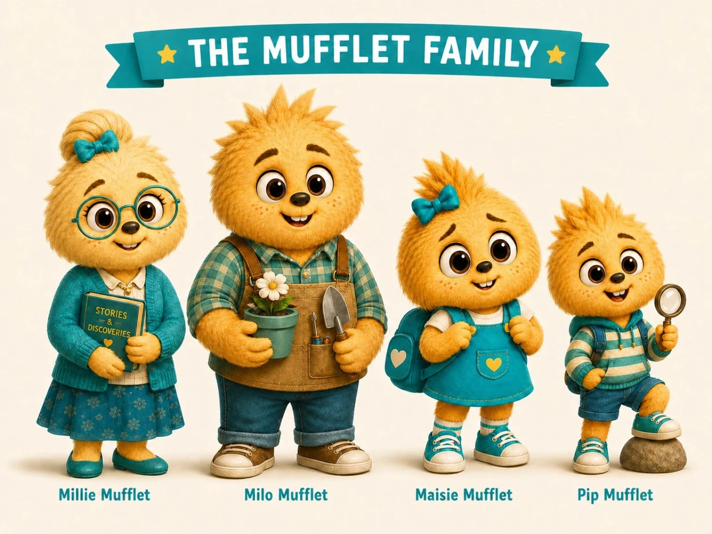 The Mufflet family: Millie, Milo, Maisie, and Pip