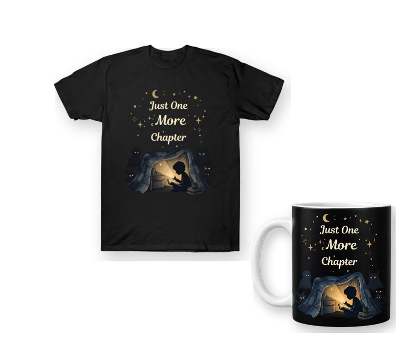 Just One More Chapter shirt and matching mug