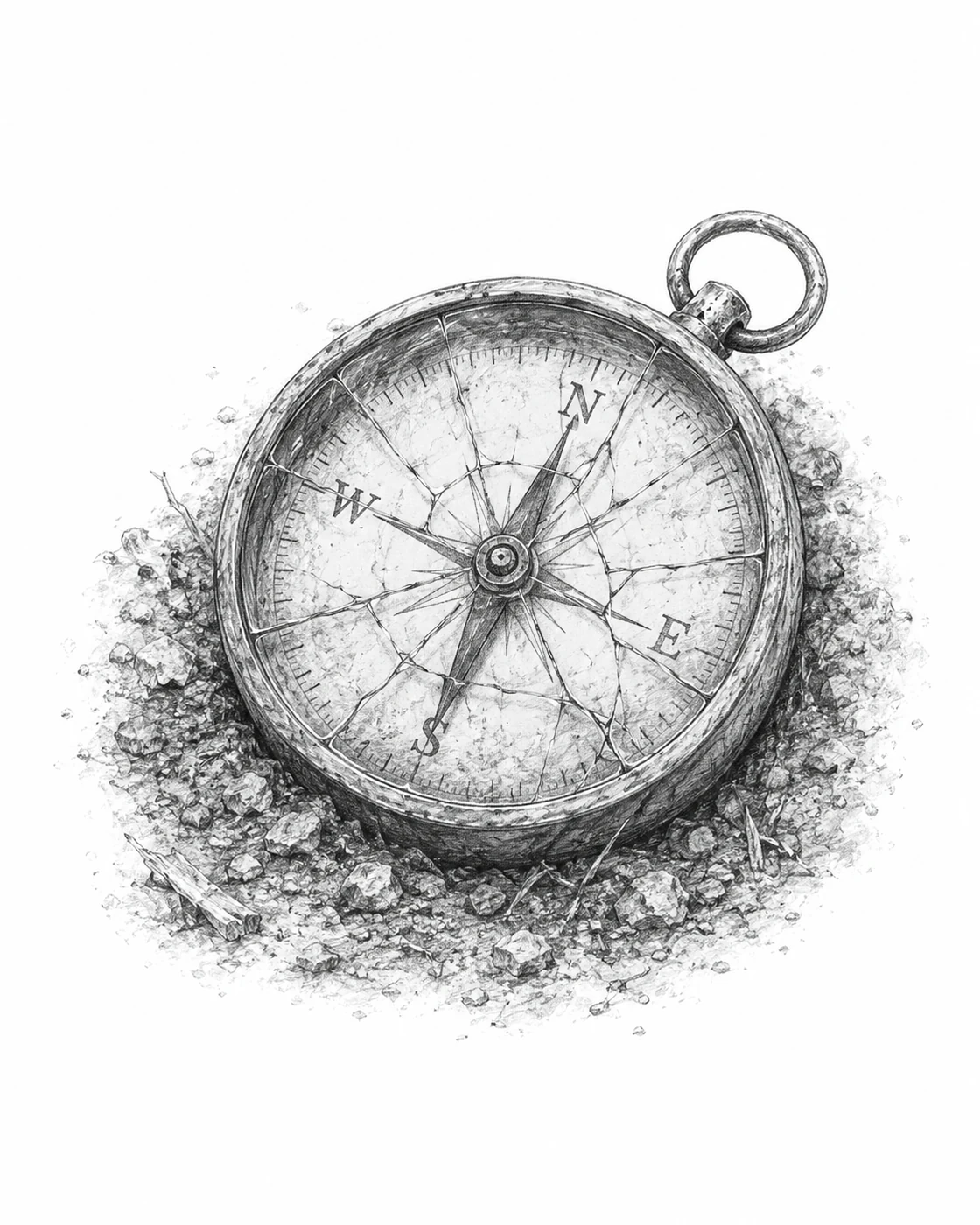 Pencil sketch of an old compass